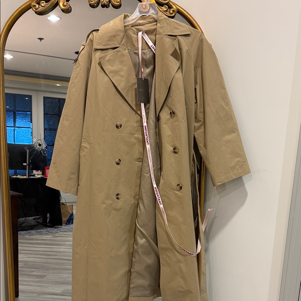 House of CB Classic Tan Double-Breasted oversized Trench Coat NWT Size M